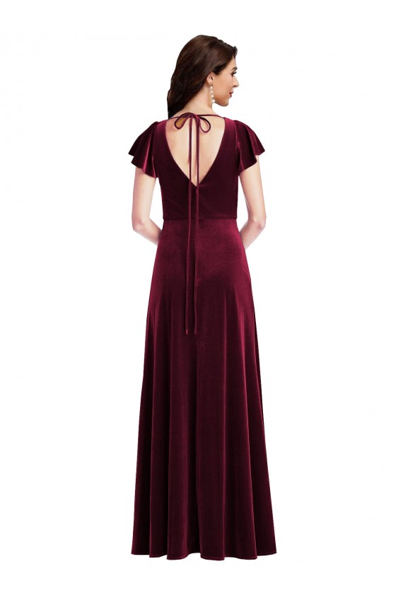 Flutter Sleeve Velvet Maxi Bridesmaid Dress / Prom Dress with Pockets Brisbane