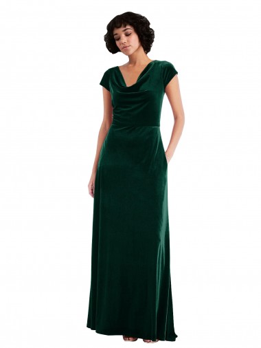 Cowl Neck Cap Sleeve Velvet Maxi Bridesmaid Dress / Prom Dress with Pockets Brisbane