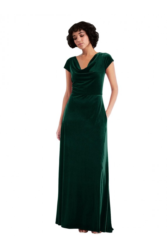Cowl Neck Cap Sleeve Velvet Maxi Bridesmaid Dress / Prom Dress with Pockets Brisbane