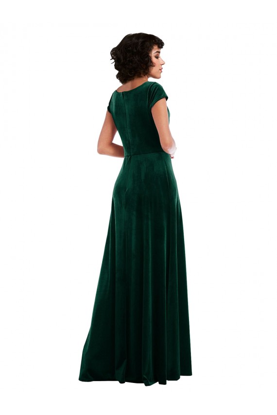 Cowl Neck Cap Sleeve Velvet Maxi Bridesmaid Dress / Prom Dress with Pockets Brisbane