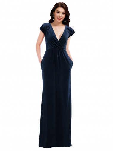 Flutter Sleeve Wrap Bodice Formal Velvet Maxi Bridesmaid Dress / Prom Dress with Pockets Brisbane