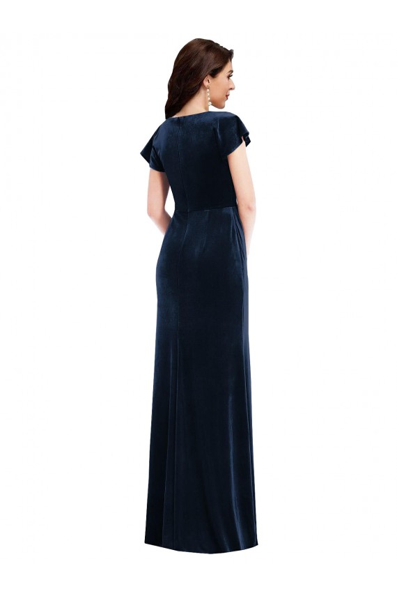 Flutter Sleeve Wrap Bodice Formal Velvet Maxi Bridesmaid Dress / Prom Dress with Pockets Brisbane