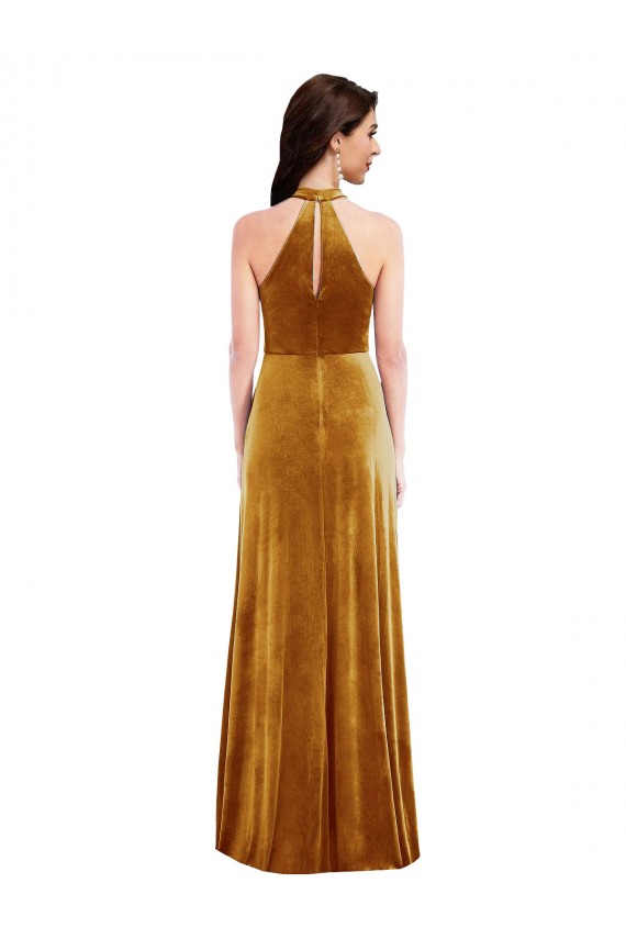 High-Neck Halter Velvet Maxi Bridesmaid Dress / Prom Dress with Front Slit Brisbane