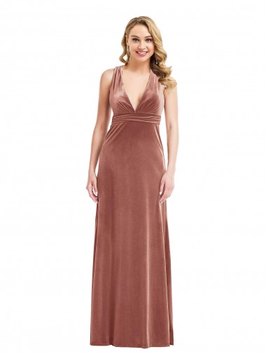 Plunging Neckline Formal Velvet Maxi Bridesmaid Dress / Prom Dress with Criss Cross Open Back Brisbane