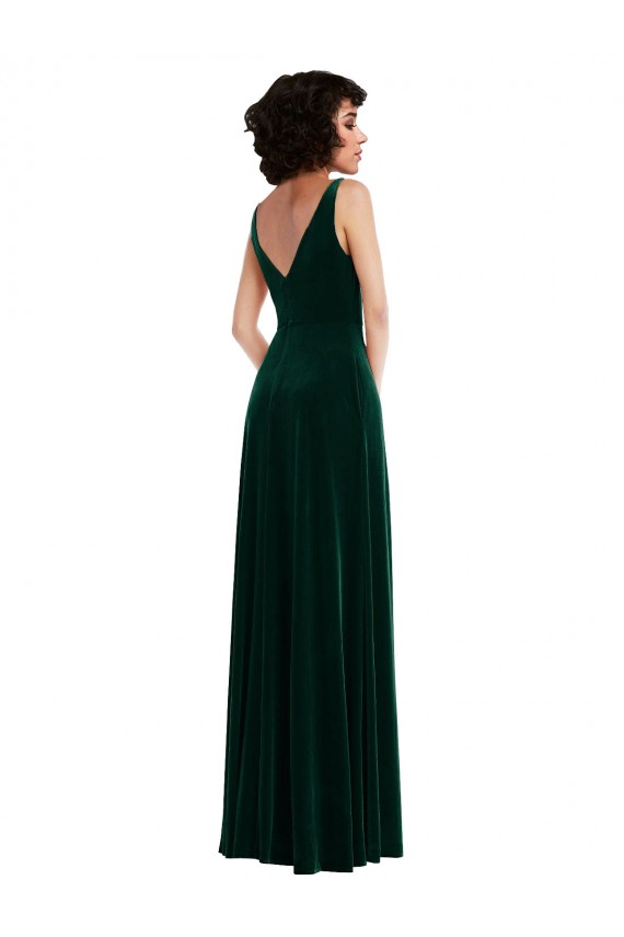 Floor Length Velvet Maxi Bridesmaid Dress / Prom Dress with Shirred Bodice and Front Slit Brisbane