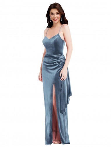 Spaghetti Strap Formal Velvet Maxi Bridesmaid Dress / Prom Dress with Draped Skirt Brisbane
