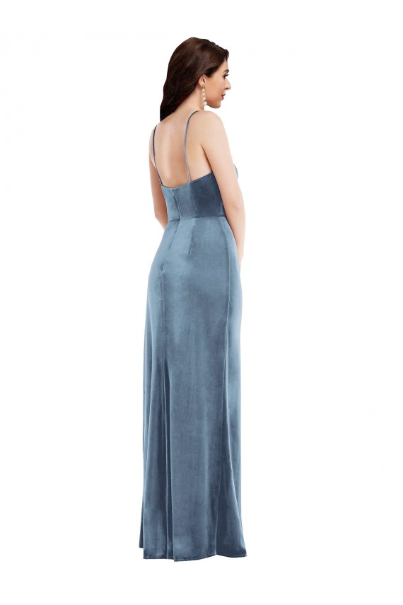 Spaghetti Strap Formal Velvet Maxi Bridesmaid Dress / Prom Dress with Draped Skirt Brisbane