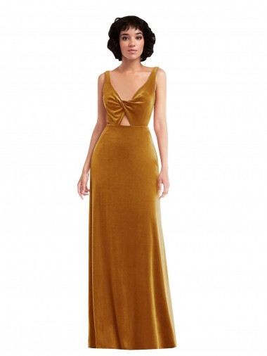 Twist Front Cutout Velvet Maxi Bridesmaid Dress / Prom Dress with Pockets Brisbane