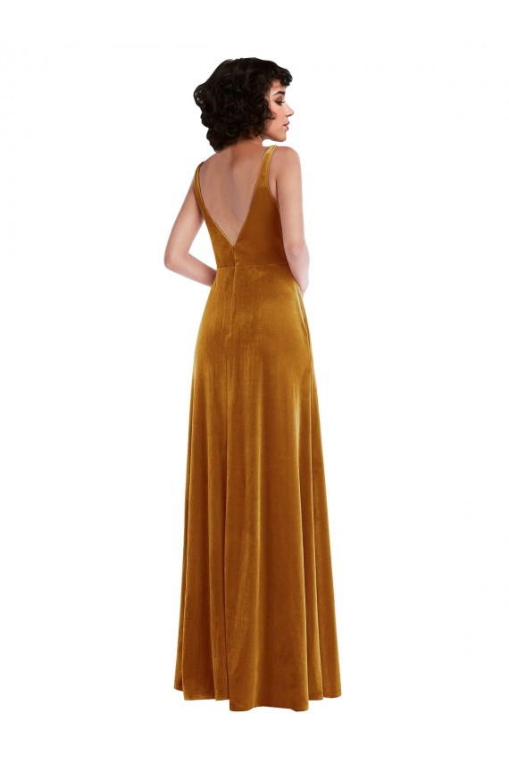 Twist Front Cutout Velvet Maxi Bridesmaid Dress / Prom Dress with Pockets Brisbane