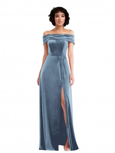 Draped Cuff Off the Shoulder Velvet Maxi Bridesmaid Dress / Prom Dress with Pockets Brisbane