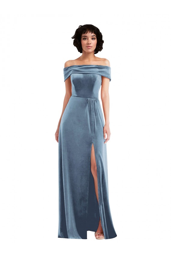 Draped Cuff Off the Shoulder Velvet Maxi Bridesmaid Dress / Prom Dress with Pockets Brisbane