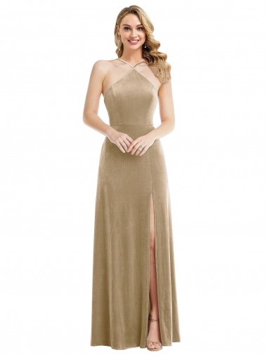High Neck Halter Open Back Long Velvet Maxi Bridesmaid Dress / Prom Dress Brisbane