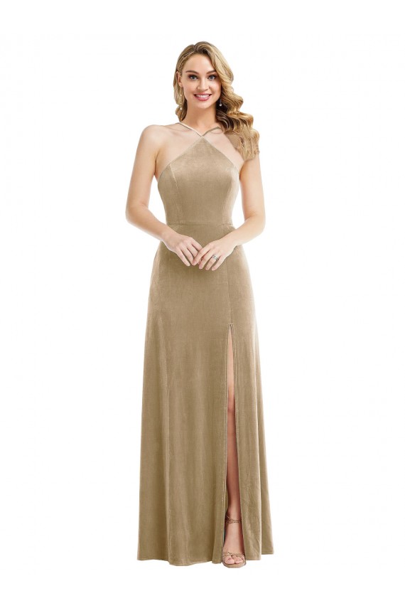 High Neck Halter Open Back Long Velvet Maxi Bridesmaid Dress / Prom Dress Brisbane