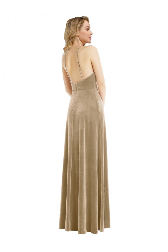 High Neck Halter Open Back Long Velvet Maxi Bridesmaid Dress / Prom Dress Brisbane