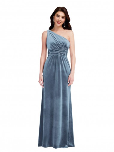 One Shoulder Draped Velvet Maxi Bridesmaid Dress / Prom Dress Brisbane