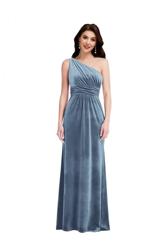 One Shoulder Draped Velvet Maxi Bridesmaid Dress / Prom Dress Brisbane