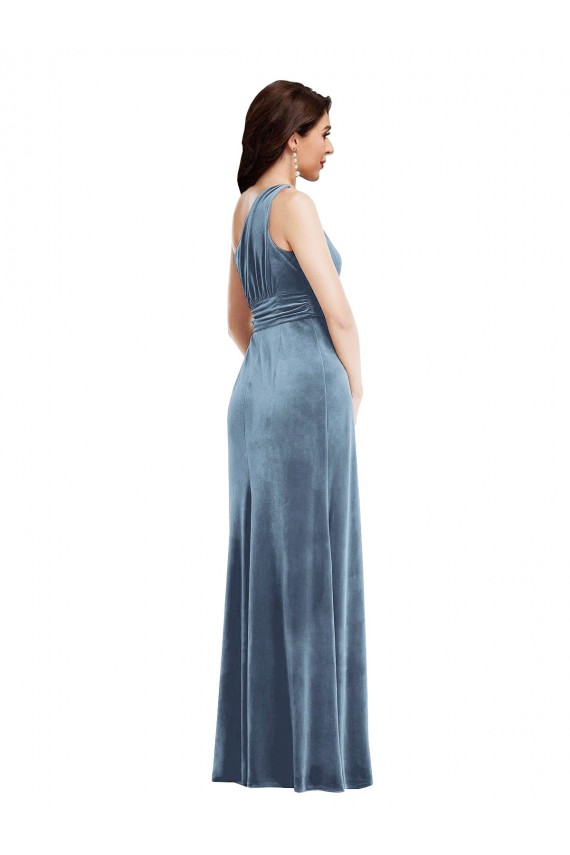 One Shoulder Draped Velvet Maxi Bridesmaid Dress / Prom Dress Brisbane