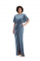 Flutter Sleeve Open Back Velvet Maxi Bridesmaid Dress / Prom Dress with Draped Wrap Skirt Brisbane