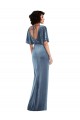 Flutter Sleeve Open Back Velvet Maxi Bridesmaid Dress / Prom Dress with Draped Wrap Skirt Brisbane