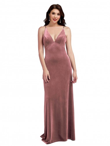Low Scoop Back Long V-Neck Formal Velvet Slip Bridesmaid Dress / Prom Dress Brisbane
