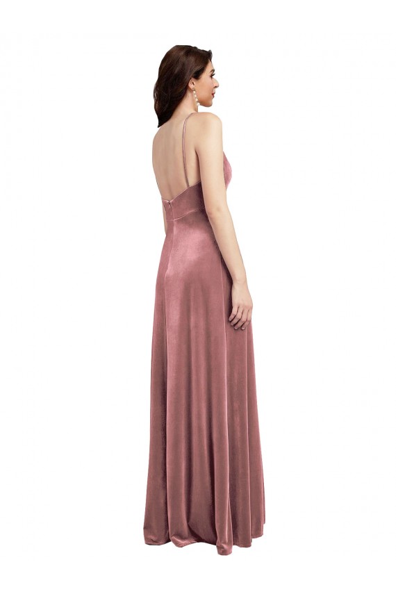 Low Scoop Back Long V-Neck Formal Velvet Slip Bridesmaid Dress / Prom Dress Brisbane
