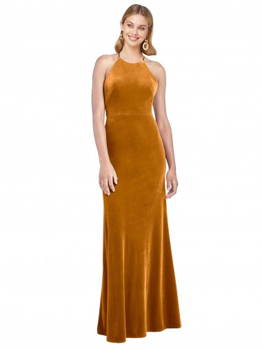 Halter Neckline Long Full Length Formal Velvet Bridesmaid Dress / Prom Dress with Strappy Back Brisbane