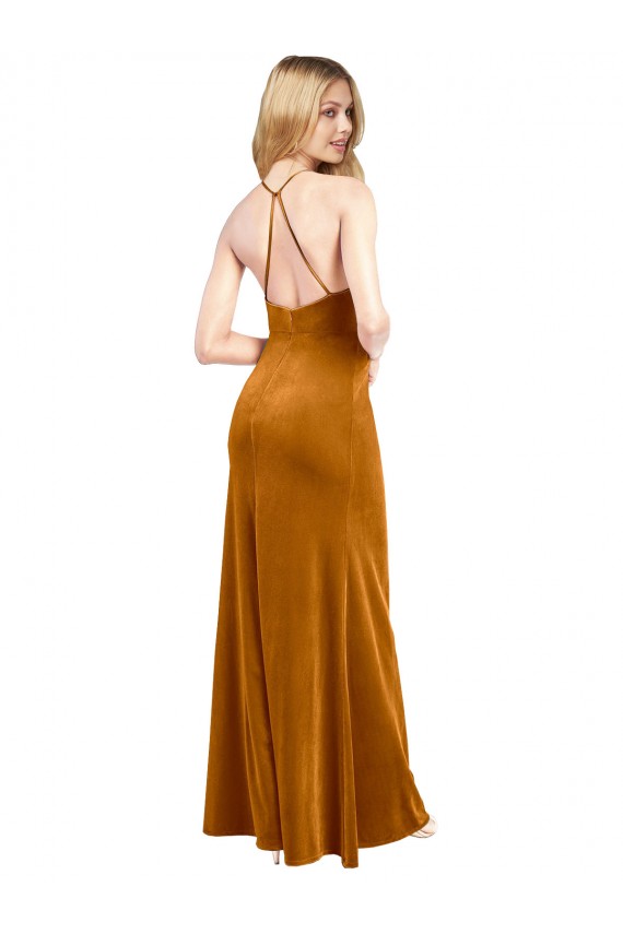Halter Neckline Long Full Length Formal Velvet Bridesmaid Dress / Prom Dress with Strappy Back Brisbane
