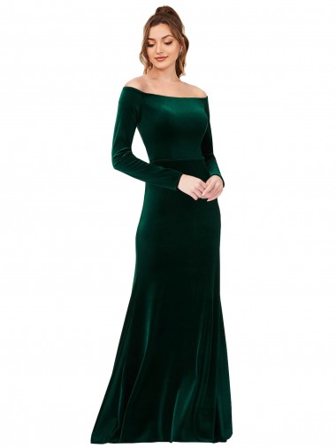 Off the Shoulder Long Sleeves Formal Stretch Velvet Bridesmaid Dress / Prom Dress Brisbane