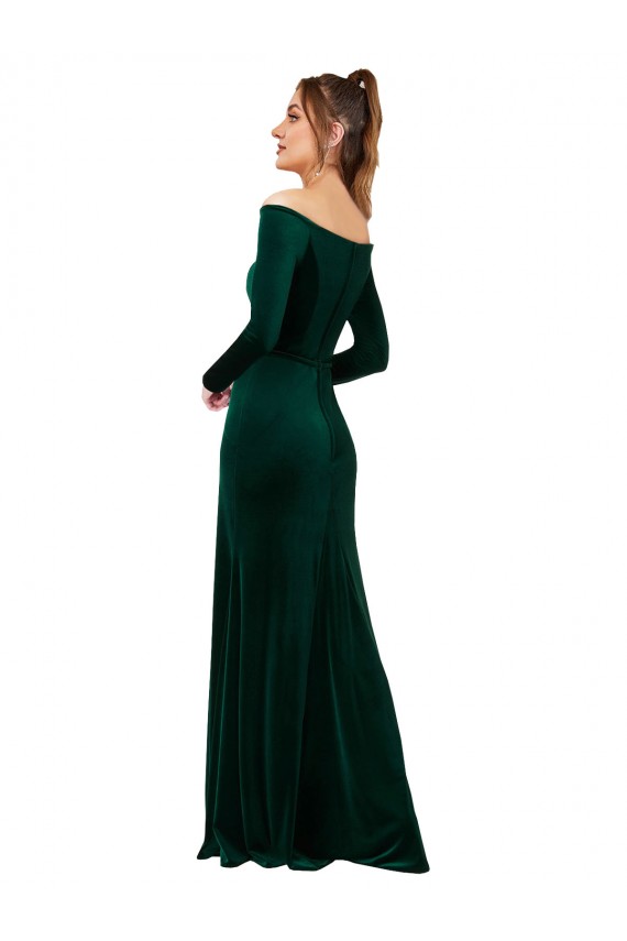 Off the Shoulder Long Sleeves Formal Stretch Velvet Bridesmaid Dress / Prom Dress Brisbane