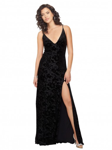 V-Neck Cowl Back Floral Velvet Bridesmaid Dress with Front Slit and Deep V-Neck Brisbane