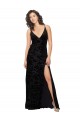 V-Neck Cowl Back Floral Velvet Bridesmaid Dress with Front Slit and Deep V-Neck Brisbane