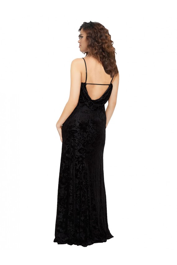 V-Neck Cowl Back Floral Velvet Bridesmaid Dress with Front Slit and Deep V-Neck Brisbane