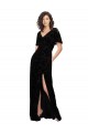 Split Sleeves V-Neck Floral Velvet Bridesmaid Dress with Front Slit Brisbane