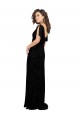 Split Sleeves V-Neck Floral Velvet Bridesmaid Dress with Front Slit Brisbane