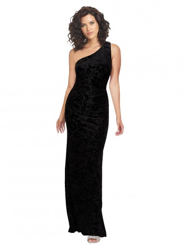 One Shoulder Long Sheath Sleeveless Floral Velvet Bridesmaid Dress Brisbane