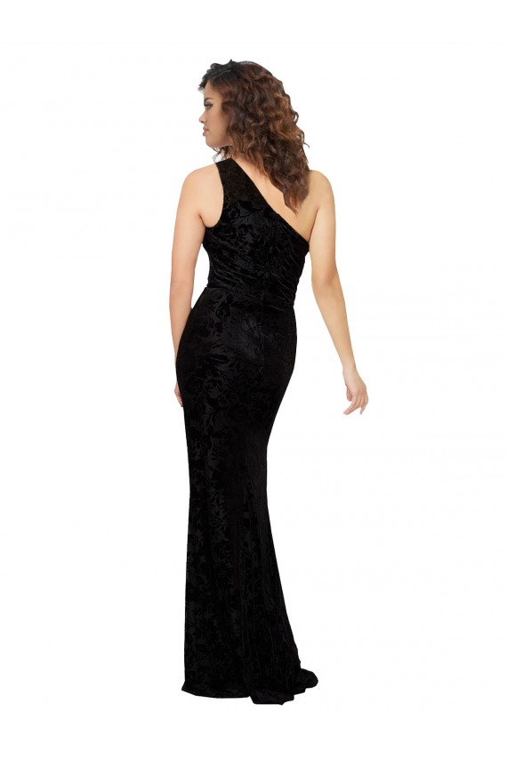 One Shoulder Long Sheath Sleeveless Floral Velvet Bridesmaid Dress Brisbane