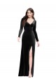 Long Sleeves Formal Velvet Bridesmaid Dress / Prom Dress with V-Neckline and Thigh Slit Brisbane