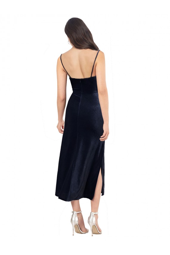 Midi Cocktail Length Formal Velvet Bridesmaid Dress / Prom Dress with Cowl Neck and Spaghetti Straps Brisbane
