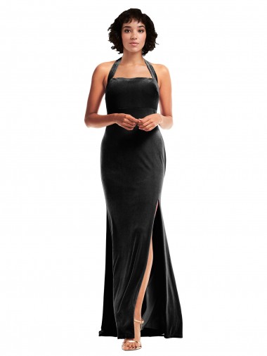 Empire Waist Formal Stretch Velvet Bridesmaid Dress / Prom Dress with Halter Strap Brisbane