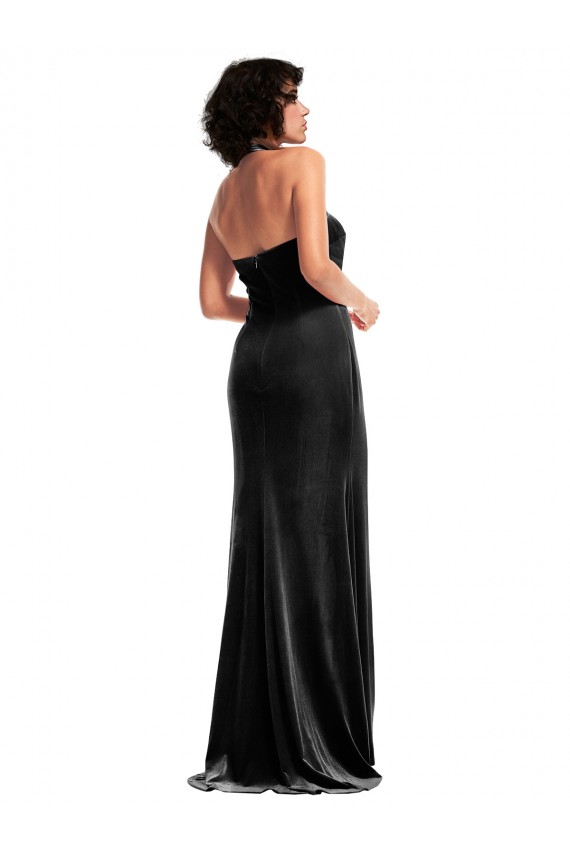 Empire Waist Formal Stretch Velvet Bridesmaid Dress / Prom Dress with Halter Strap Brisbane