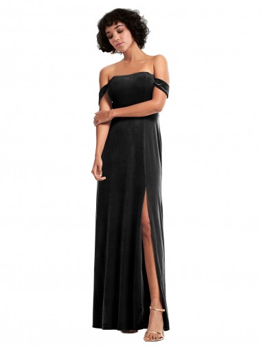 Off the Shoulder Drapped Sleeves Formal Stretch Velvet Bridesmaid Dress / Prom Dress Brisbane