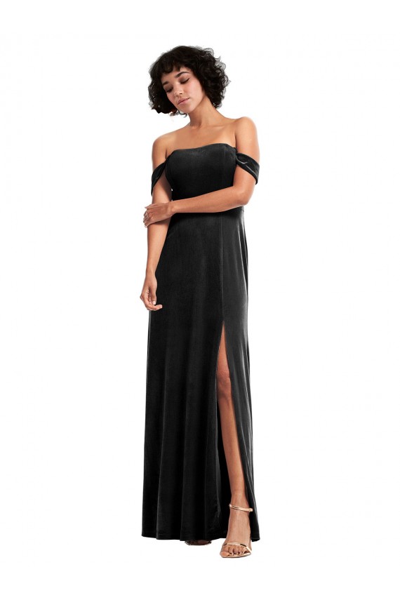 Off the Shoulder Drapped Sleeves Formal Stretch Velvet Bridesmaid Dress / Prom Dress Brisbane