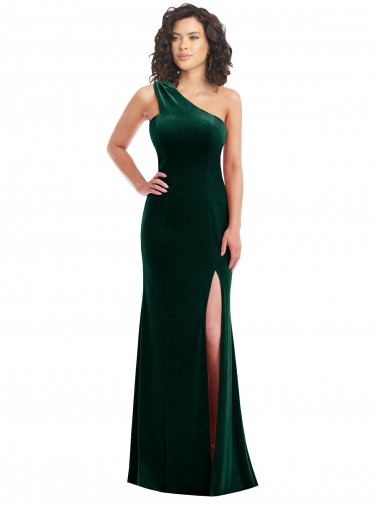One Shoulder Velvet Trumpet Bridesmaid Dress / Prom Dress with Front Slit Brisbane
