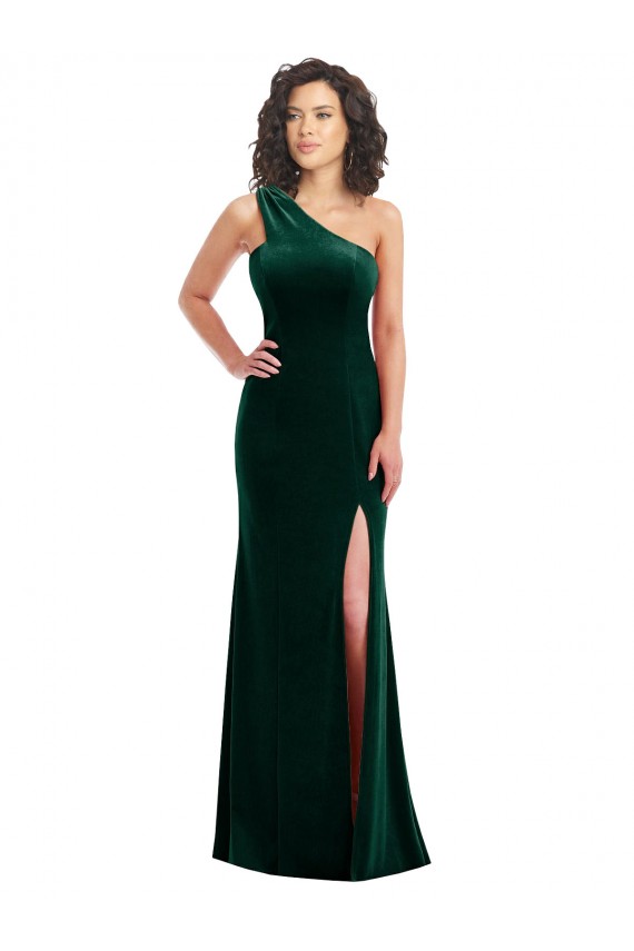 One Shoulder Velvet Trumpet Bridesmaid Dress / Prom Dress with Front Slit Brisbane
