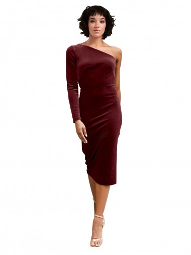 One Shoulder Fitted Short Midi Length Velvet Bridesmaid Dress / Prom Dress Brisbane