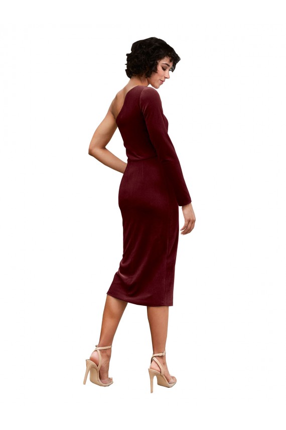 One Shoulder Fitted Short Midi Length Velvet Bridesmaid Dress / Prom Dress Brisbane