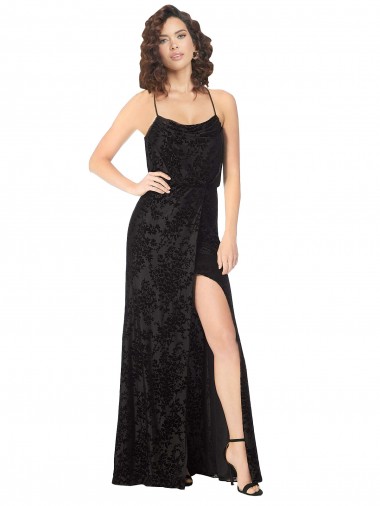 Floral Velvet Cowl Neck Bridesmaid Dress with Skirt Slit Brisbane