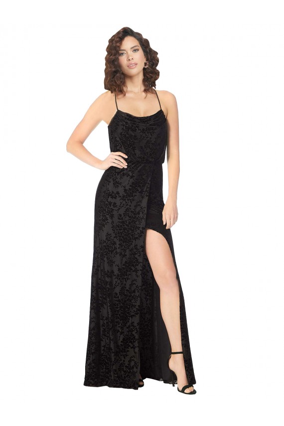 Floral Velvet Cowl Neck Bridesmaid Dress with Skirt Slit Brisbane