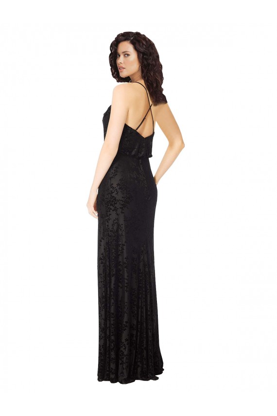 Floral Velvet Cowl Neck Bridesmaid Dress with Skirt Slit Brisbane