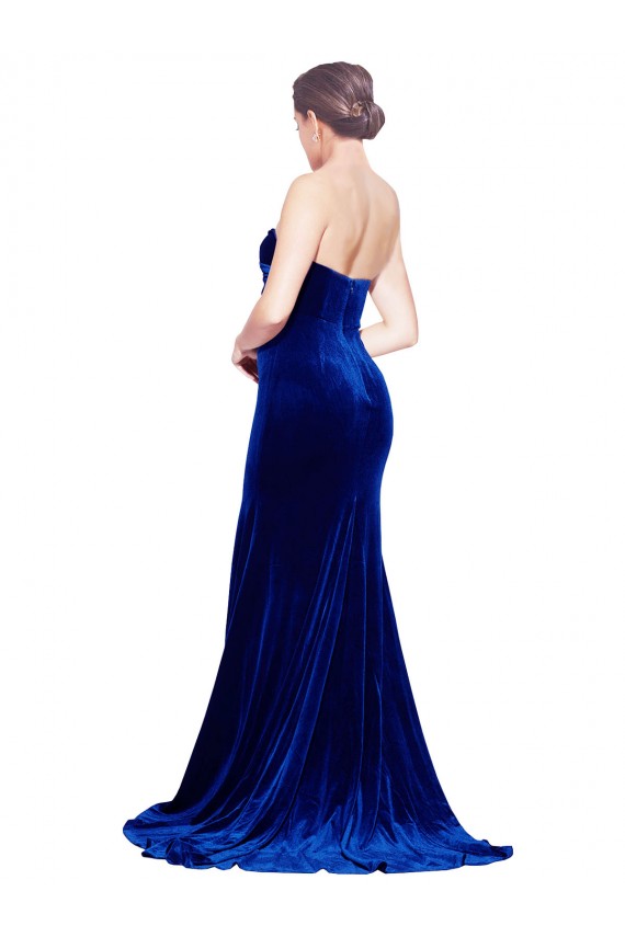 Strapless Ruched Formal Velvet Bridesmaid Dress / Prom Dress with Sweep Train and Front Slit Brisbane